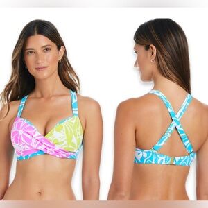 NWT [Bleu Rod Beattie] Floral Print Underwire Crisscross Bikini Top Women’s 34D